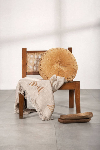 Velvet Round Handmade Pillow, Clay - 16 Inch