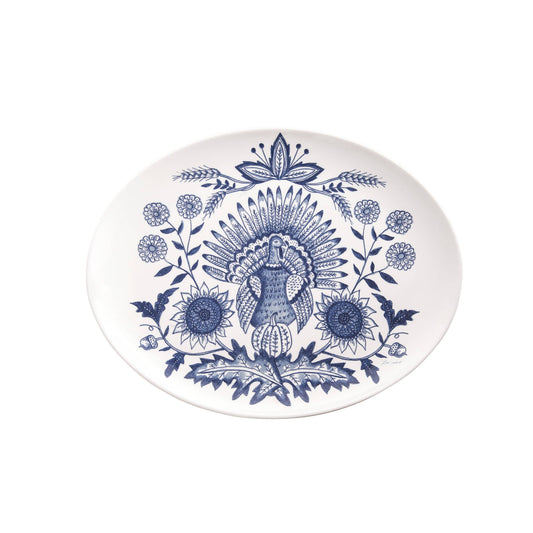 Fall/Harvest Blue Turkey Oval Stoneware Platter