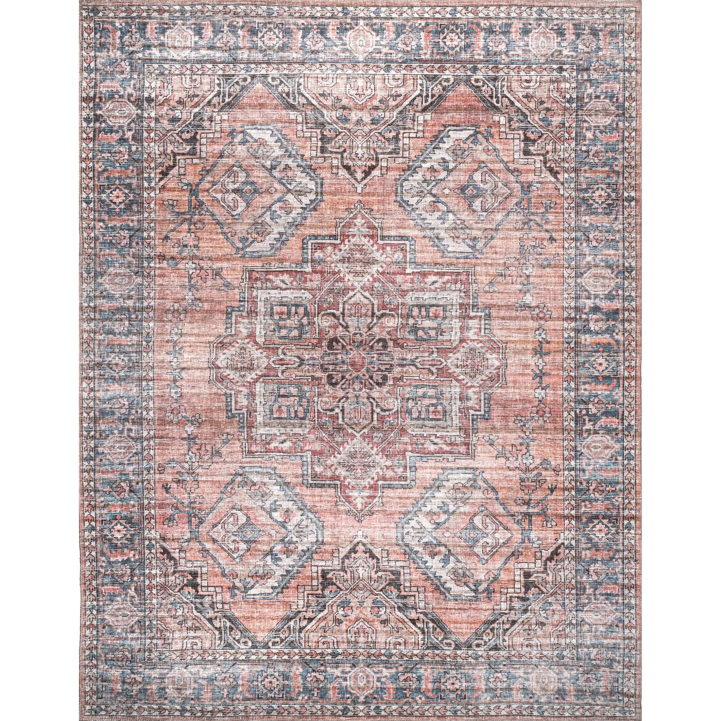 Maple Machine Washable Floral Medallion Area Rug