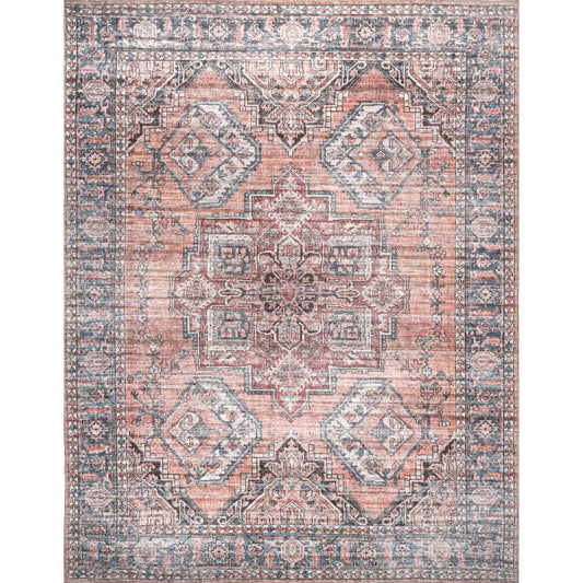 Maple Machine Washable Floral Medallion Area Rug