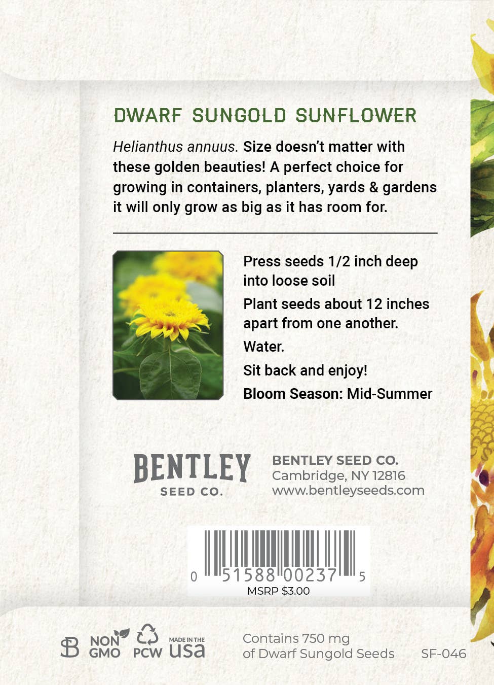 Thanks For Your Business - Dwarf Sunflower Seed Packet
