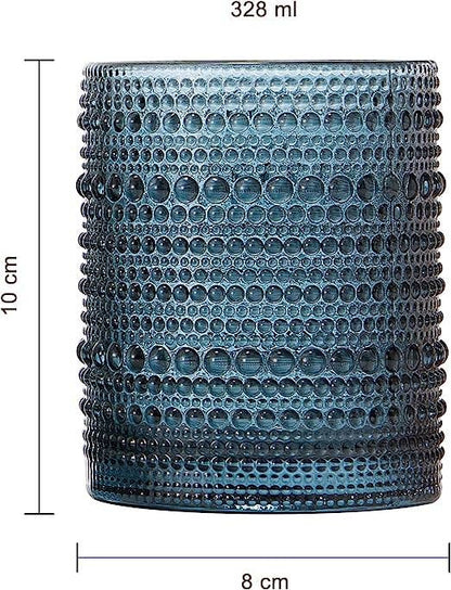 Hobnail Colored Beaded Tumbler Drinking Glasses Set of 6