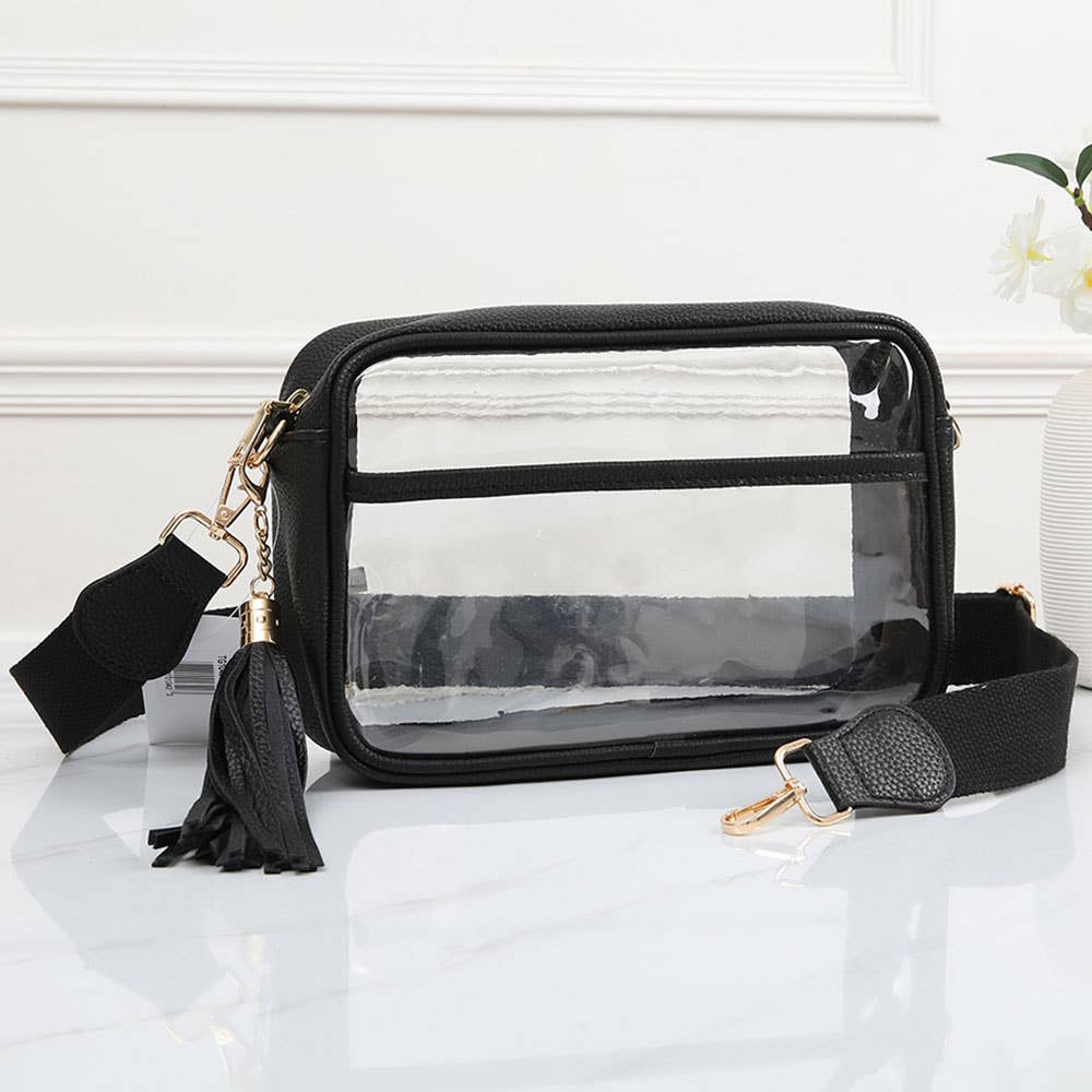 Faux Leather Transparent Rectangular Crossbody Bag