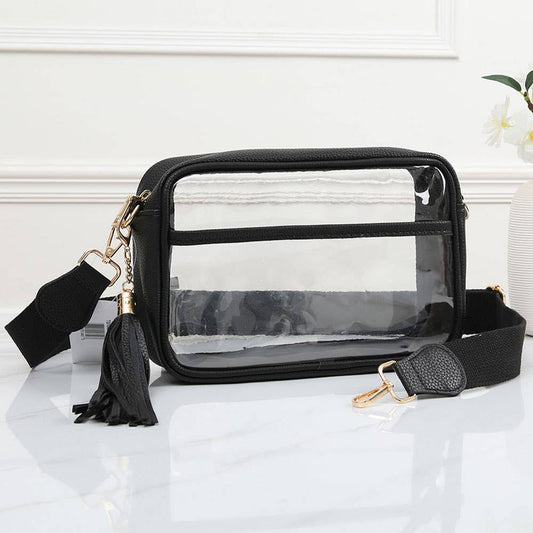 Faux Leather Transparent Rectangular Crossbody Bag