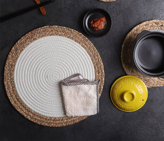 Hand-Woven Rattan Cotton Braided Rope Placemat