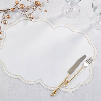 Embroidered Polka Dot Placemat w/ Scallop Edge