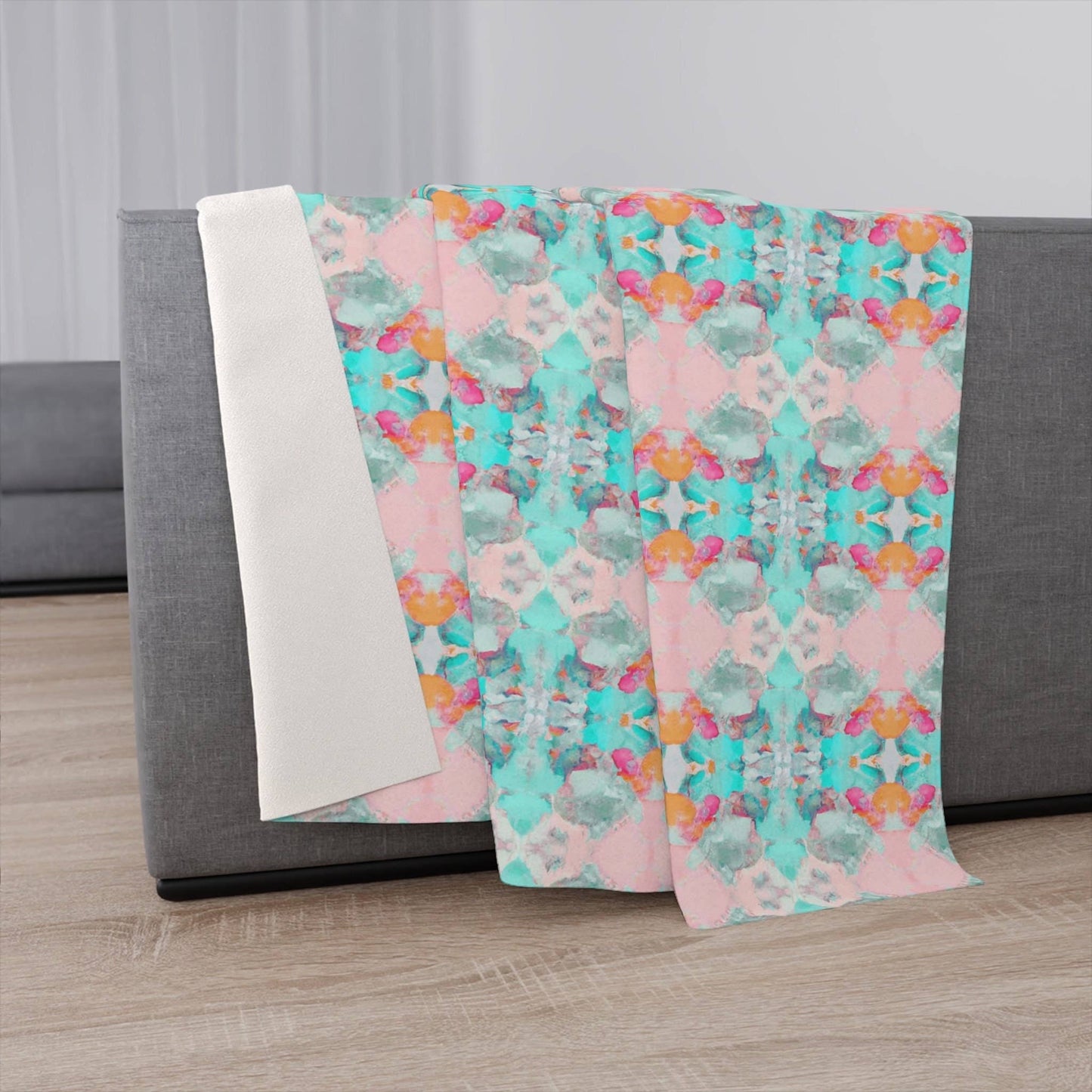 Mila 60x80” Sherpa Blanket Green Teal Aqua Blue Pink Peach