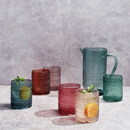 Hobnail Beaded Pitcher & Tumbler Glasses Set