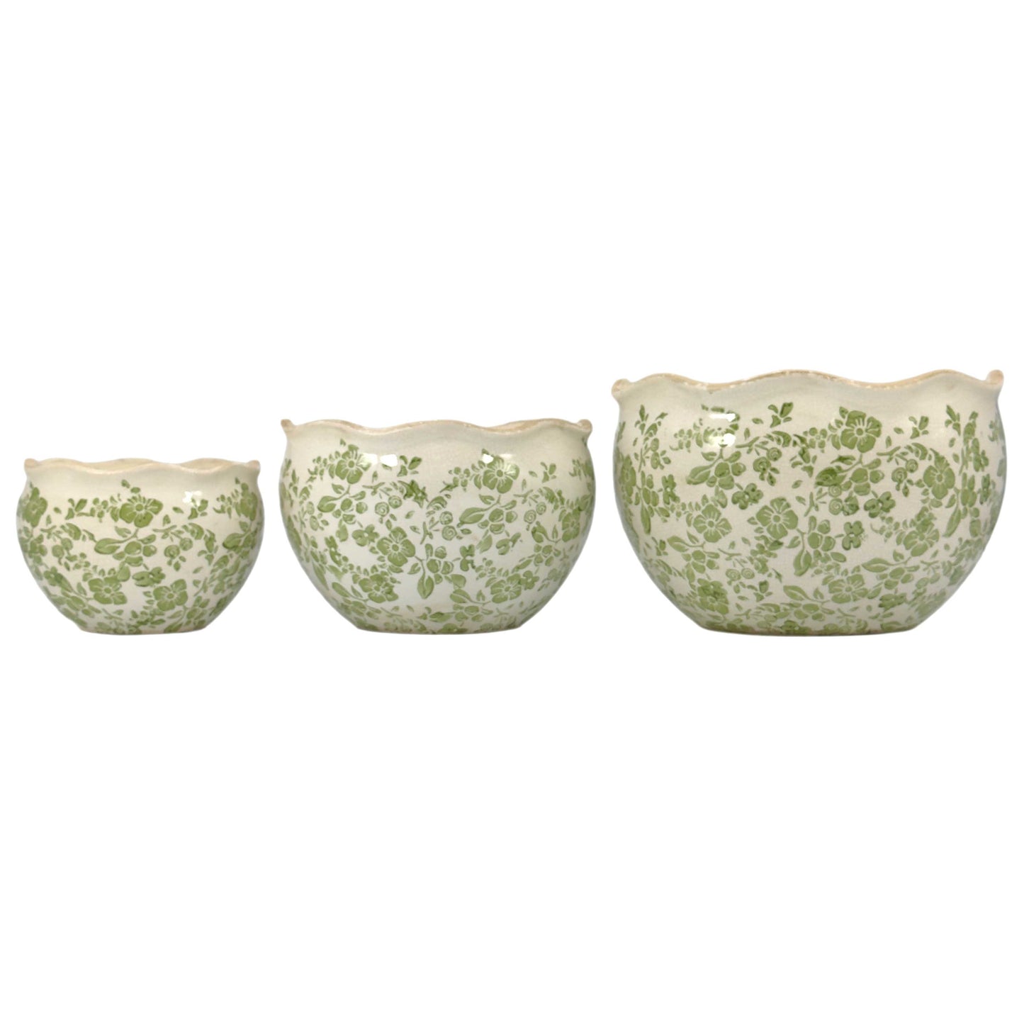 Set of 3 Rustic Vintage Ceramic Planter Pots