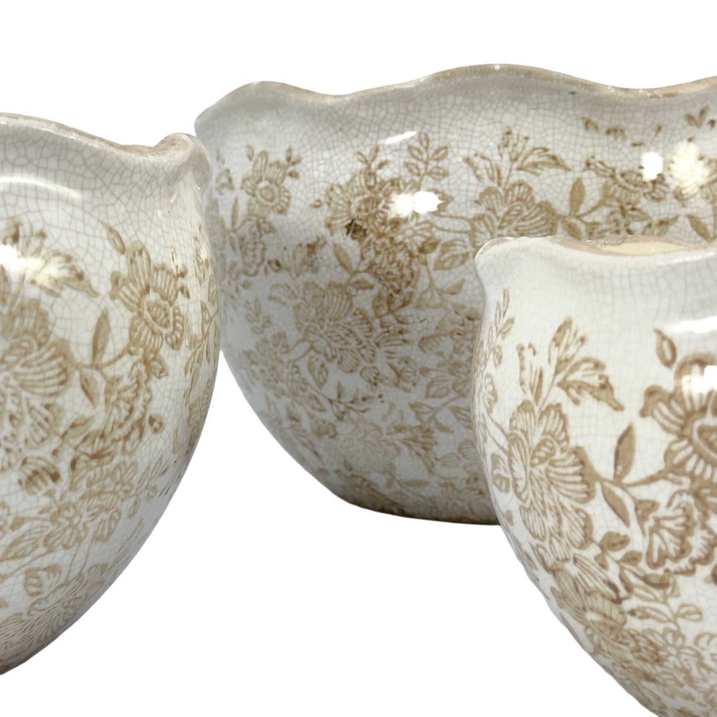 Set of 3 Rustic Vintage Ceramic Planter Pots