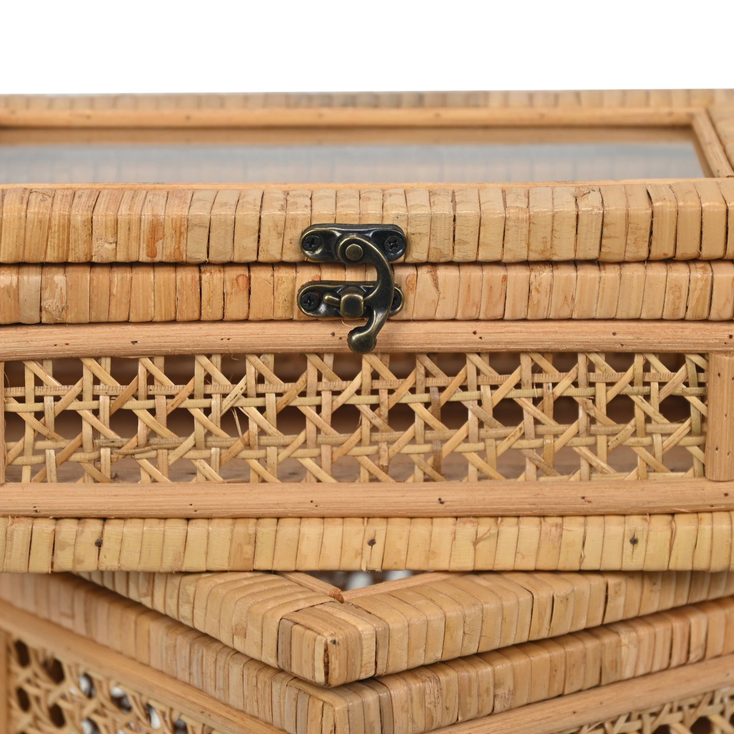 Brielle Set of 2 Rectangular Rattan & Glass Boxes