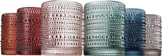 Hobnail Colored Beaded Tumbler Drinking Glasses Set of 6