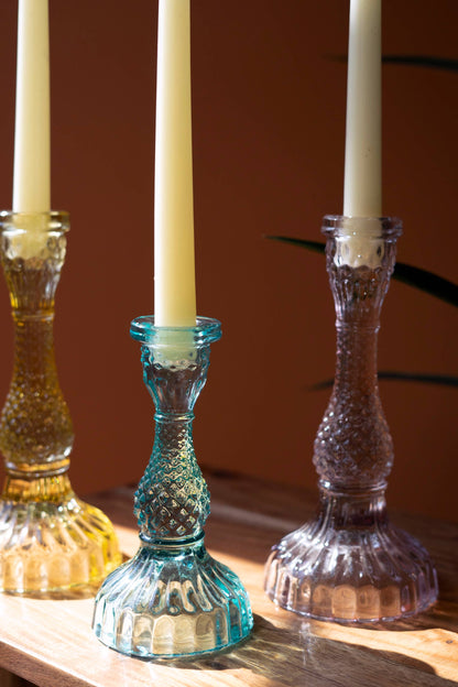 GLASS TAPER CANDLE HOLDERS- set of 6
