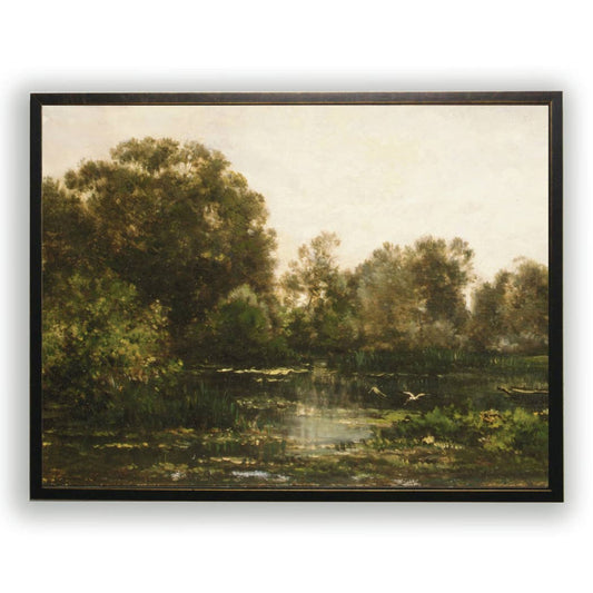 Framed Vintage Wetlands Oil Painting Print