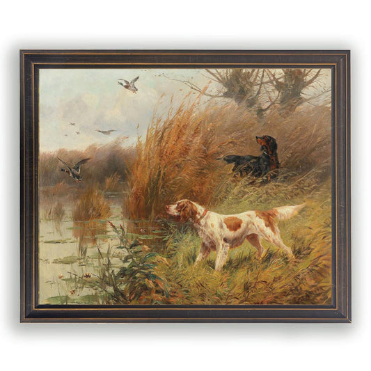 Framed vintage bird dogs oil painting reproduction