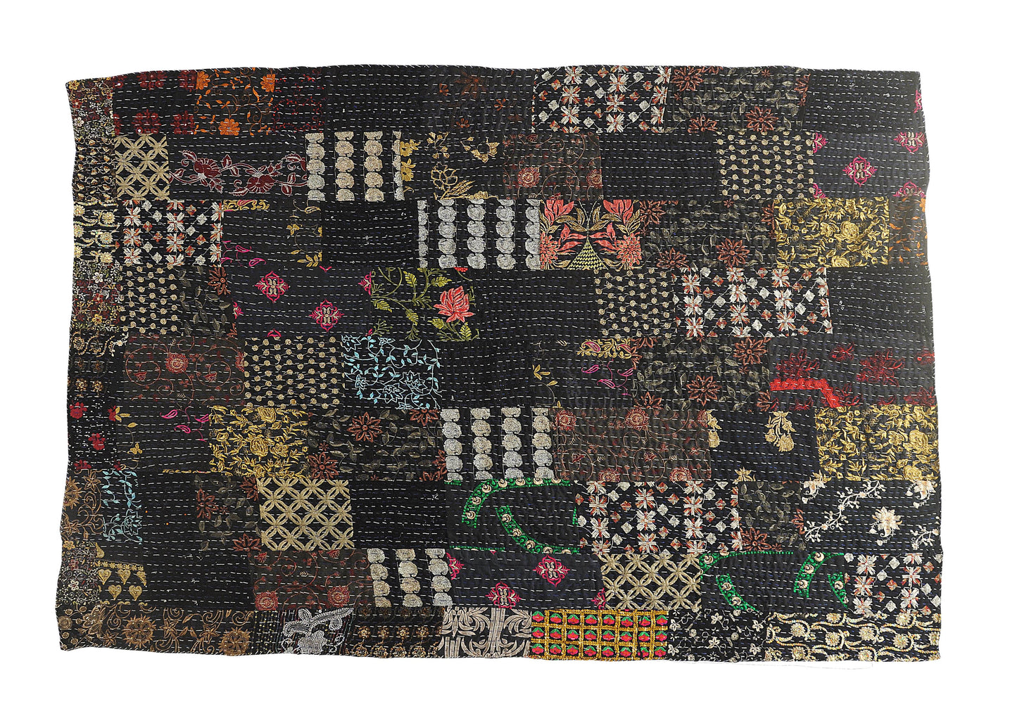 Dark Night Kantha Throw Blanket