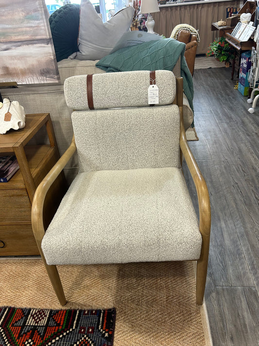 Upholstered Chair with Faux Leather Strap Pillow