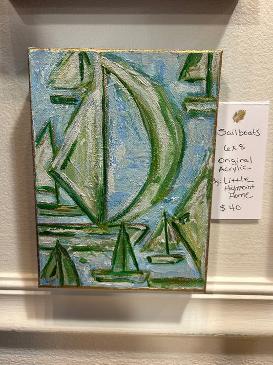 Acrylic Painting on a Canvas Block- "Sailboats"