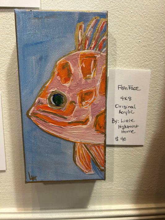 Acrylic Painting on a Canvas Block- "Fish Face"-4" x 8"