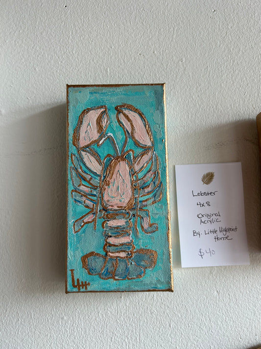 Acrylic 4" x 8" on Canvas Block - "Lobster"